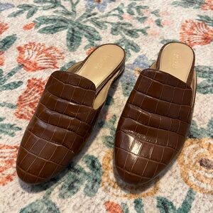 Brown Croc-Embossed Mules